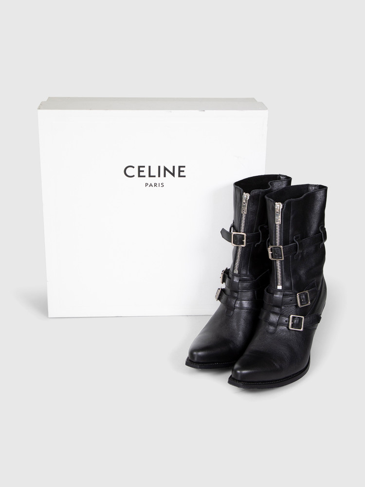 Céline Black Leather Pointed Toe Berlin Boots