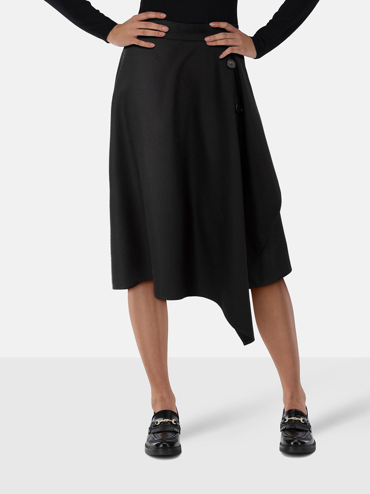 Marni Black Front Drape Midi Skirt