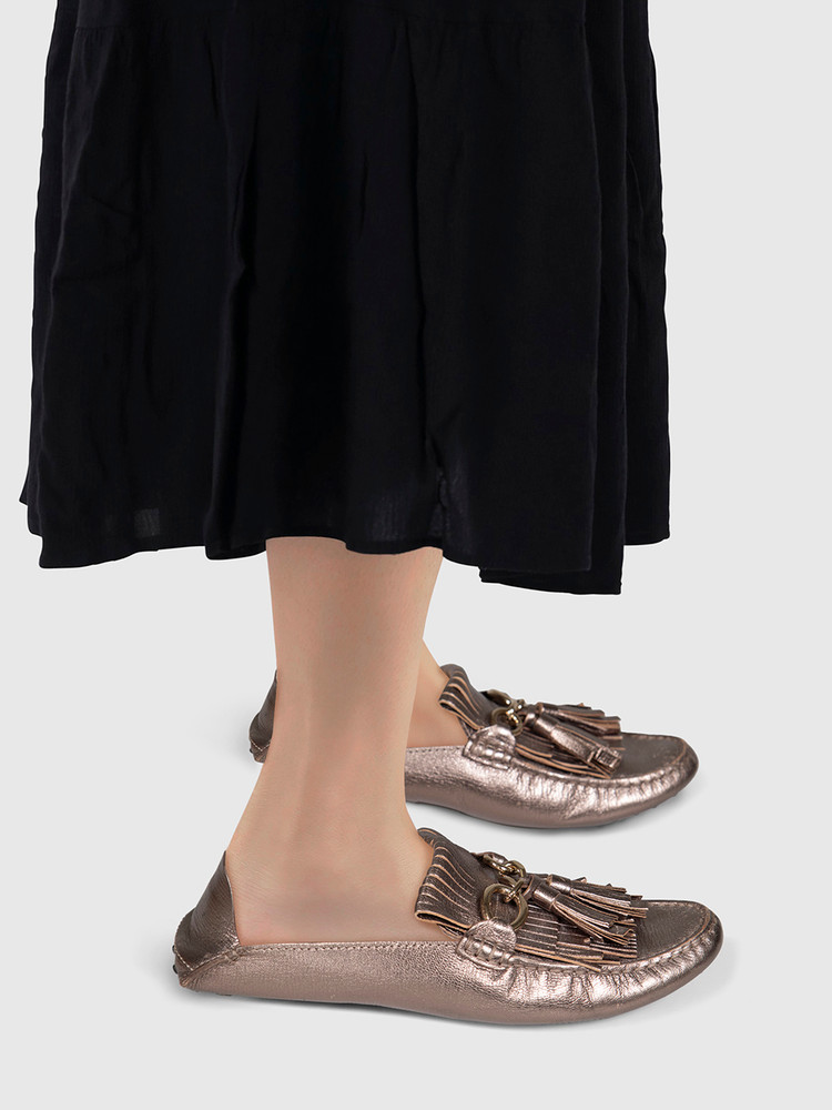 Tod's Metallic Leather Chain Tassel Mules