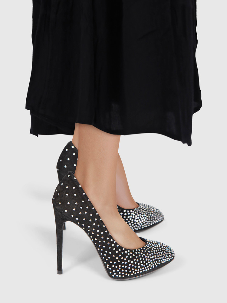 Dolce & Gabbana Black Suede Silver Crystal Pumps
