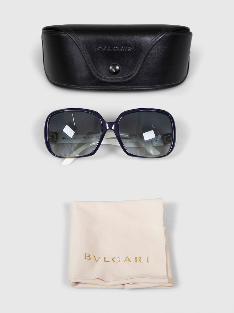 Bvlgari Navy & White Rectangle Sunglasses