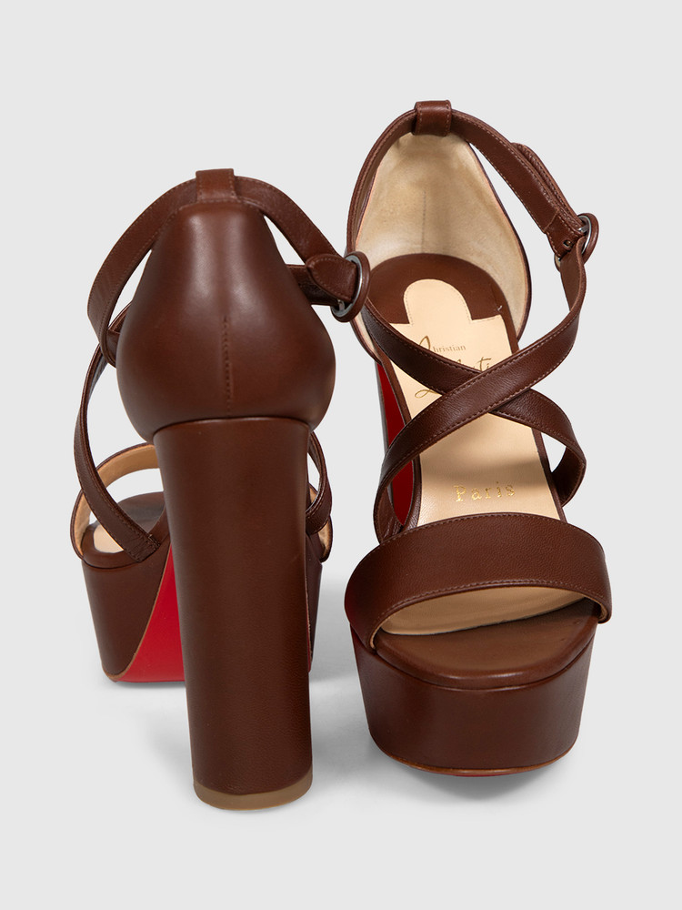 Christian Louboutin Brown Leather Loubi Bee Alta 130 Heels