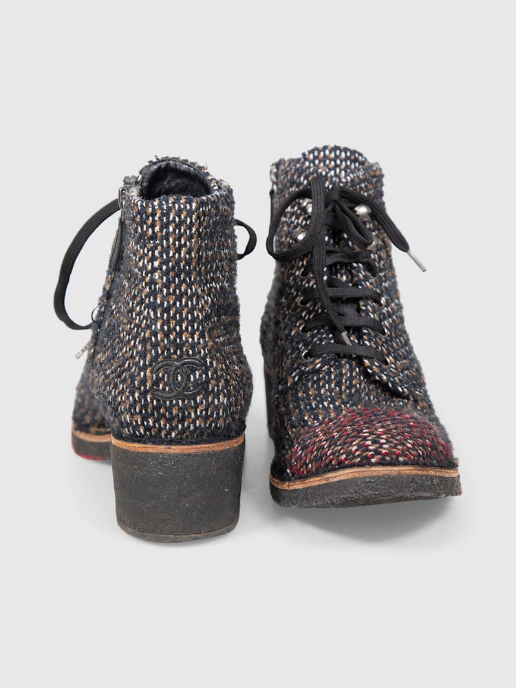 Chanel Tweed Cap Toe Ankle Boots