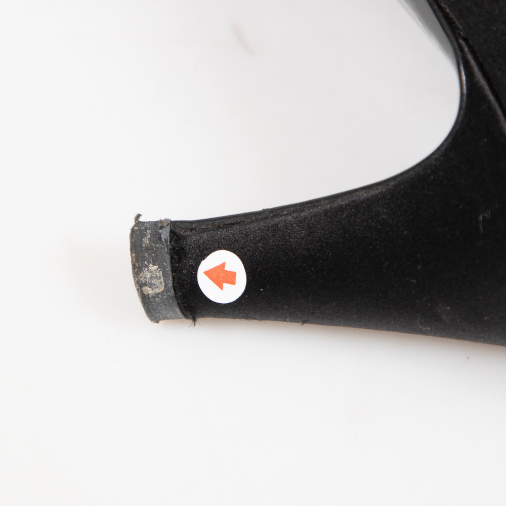 Chanel Black Satin Pearl Detail Heels