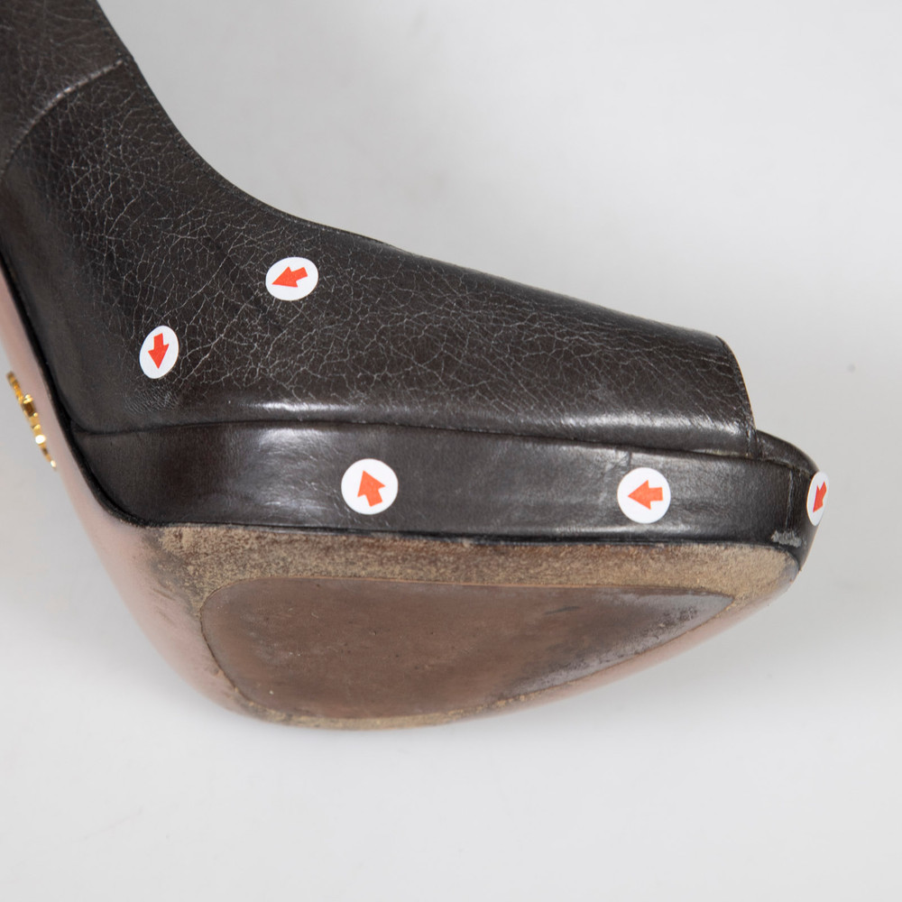 Prada Graphite Leather Peep Toe Heels