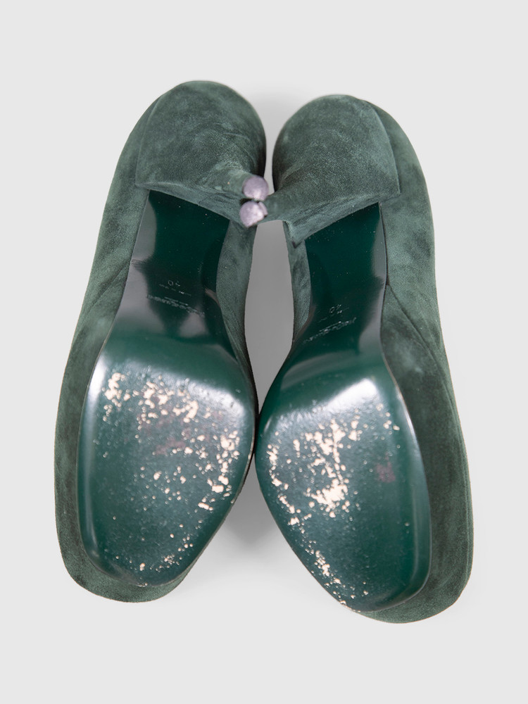 Saint Laurent Green Suede Platform Pumps