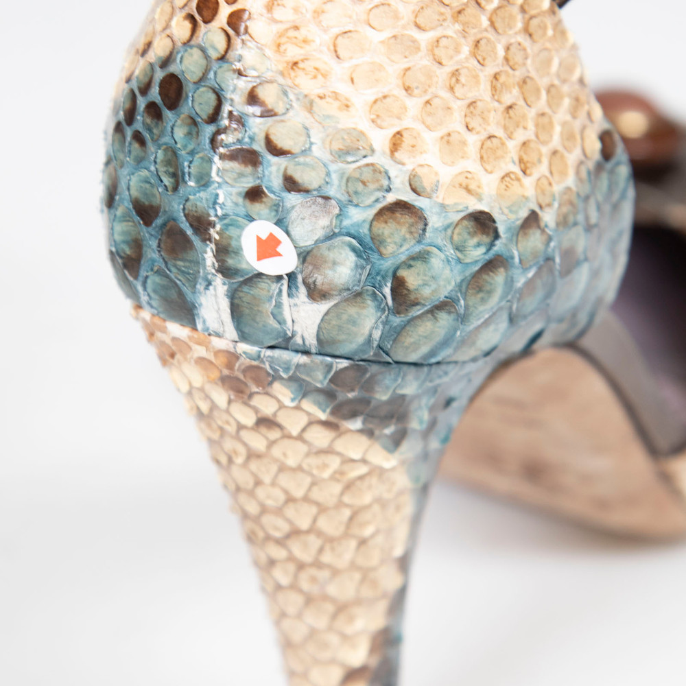 Anya Hindmarch Python Leather T-Strap Heels