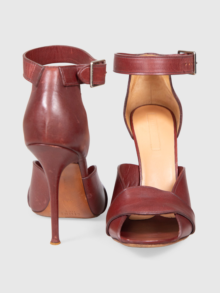 Céline Burgundy Open Toe Leather Sandals