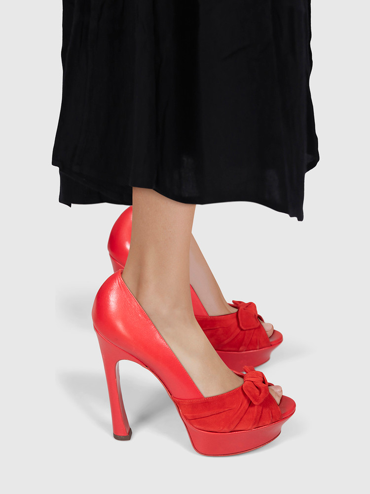 Saint Laurent Red Leather Bow Heels