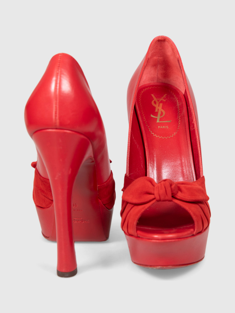 Saint Laurent Red Leather Bow Heels