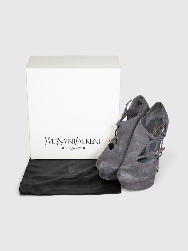 Saint Laurent Grey Suede Palais 105 Double Strap Heels