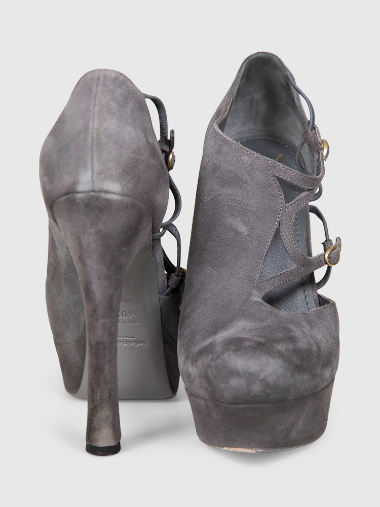 Saint Laurent Grey Suede Palais 105 Double Strap Heels