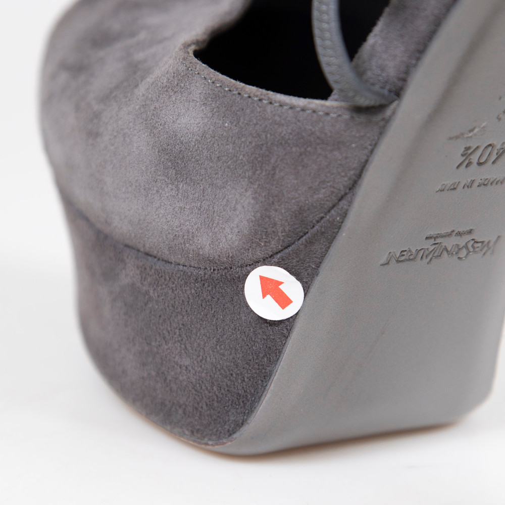 Saint Laurent Grey Suede Palais 105 Double Strap Heels