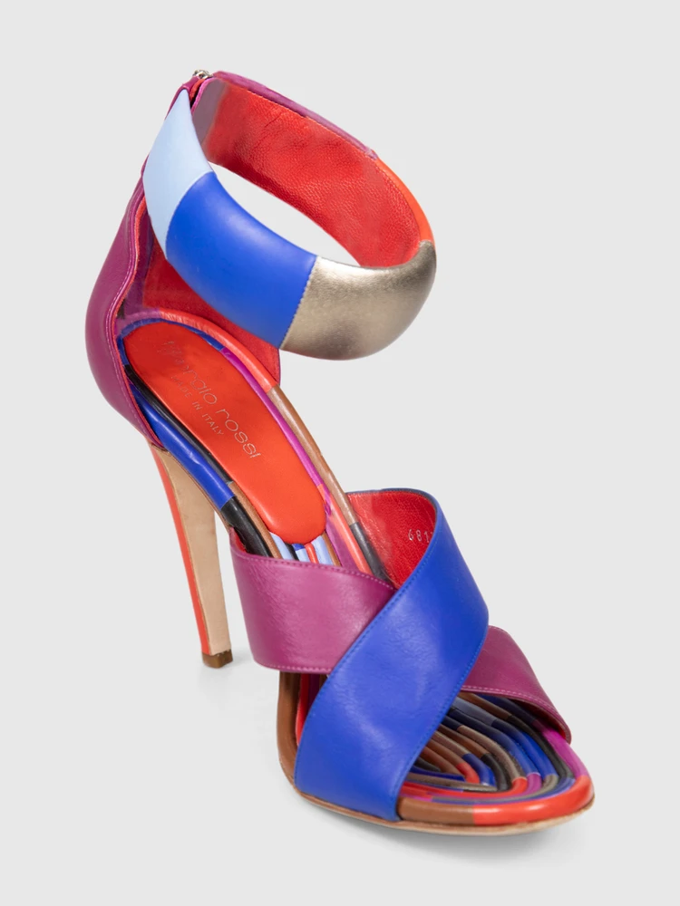 Sergio Rossi Cross Strap Leather Heeled Sandals