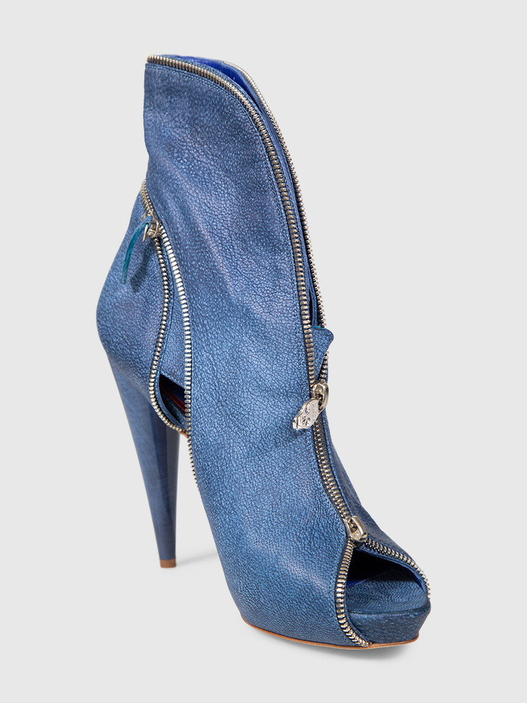 Alexander McQueen Blue Leather Zip Detail Boots