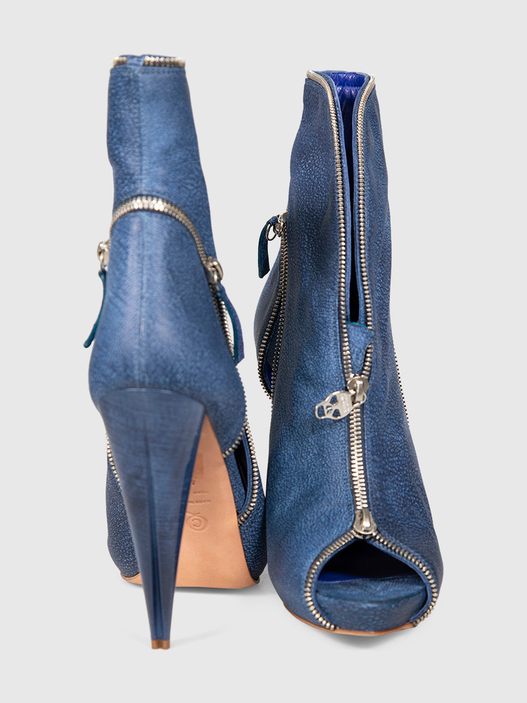 Alexander McQueen Blue Leather Zip Detail Boots
