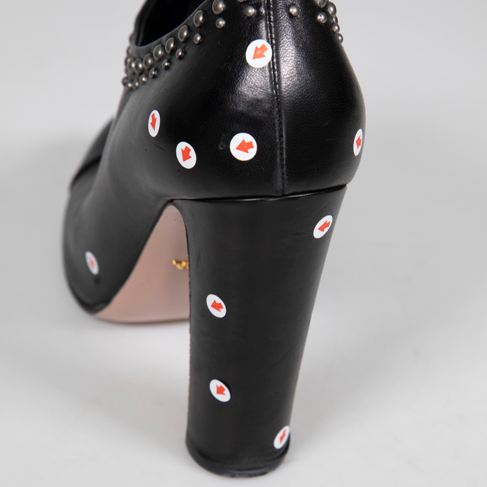 Prada Black Leather Studded Ankle Boots