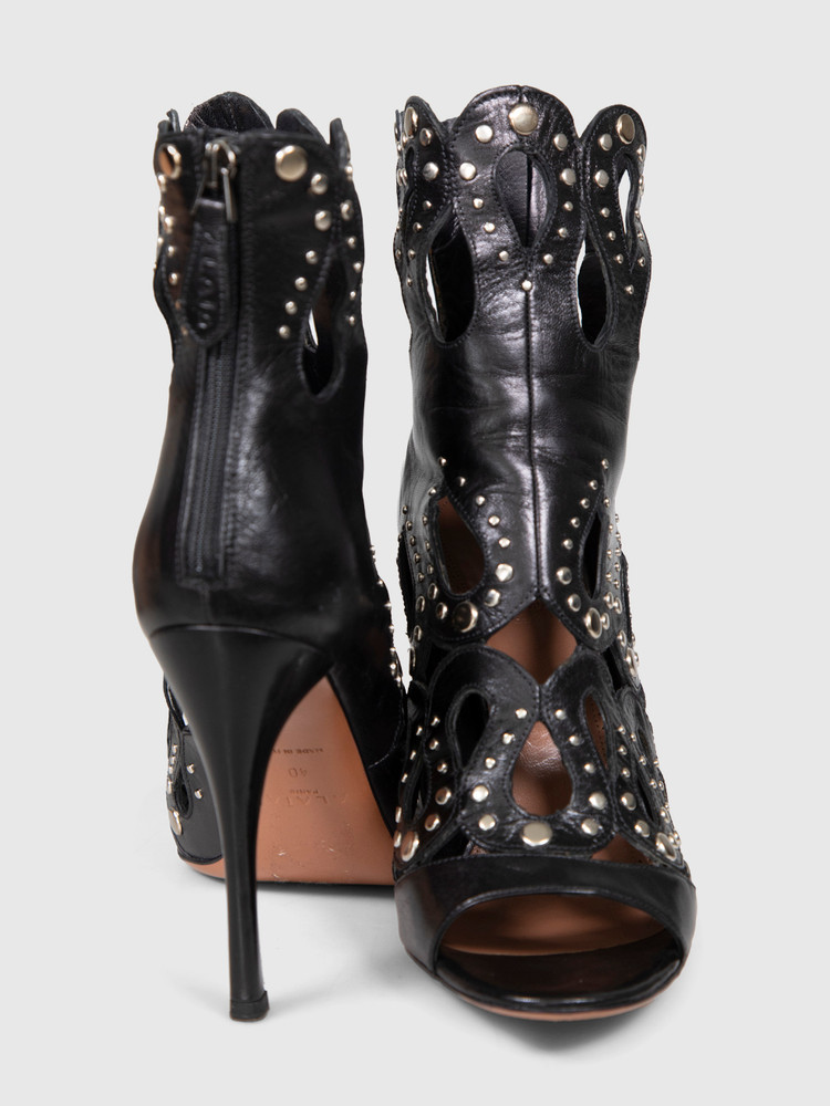 Alaïa Black Leather Cut Out Studded Heels