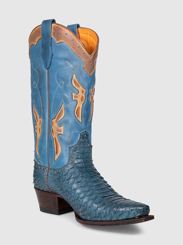 The Frye Company Blue Leather & Python Cowboy Boots