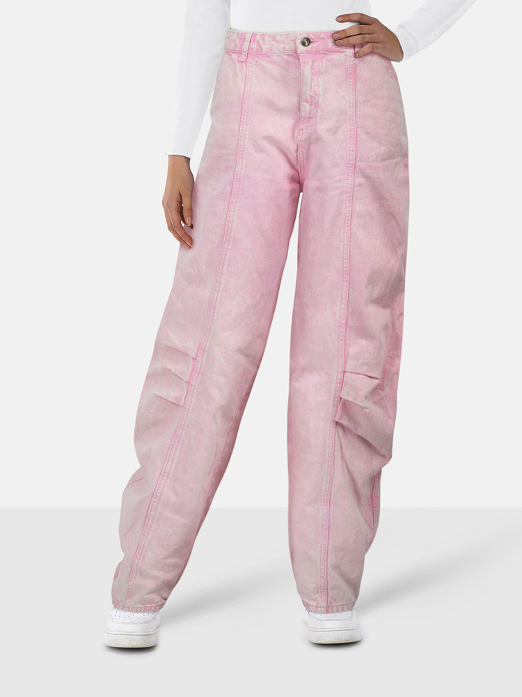 Rotate Light Pink Cargo Denim Jeans
