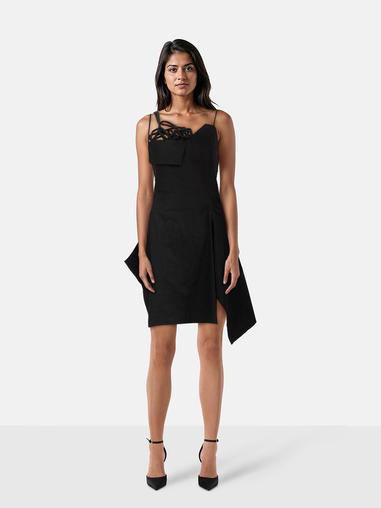 Yohji Yamamoto Black Rope Strap Mini Dress