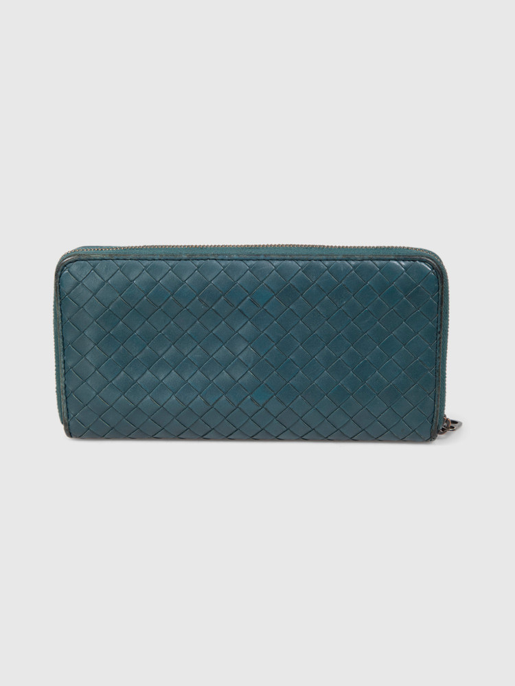Bottega Veneta Dark Teal Intrecciato Wallet
