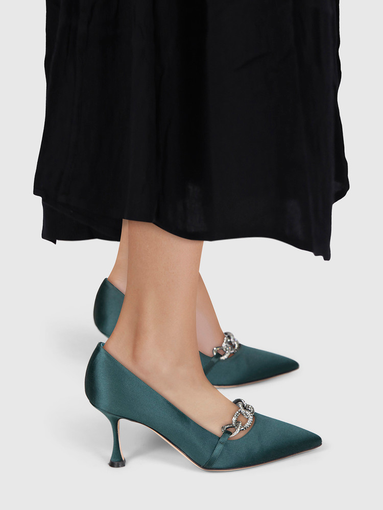 Manolo Blahnik Green Crystal Embellish Chain Heels