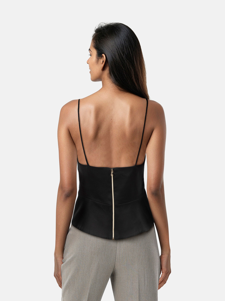 L'Agence Black Silk V Neck Tank Top