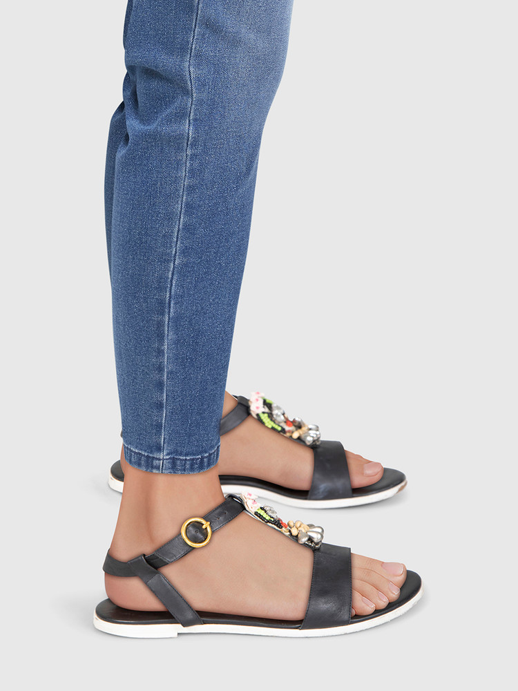 Rupert Sanderson Black Leather Cara Sandals