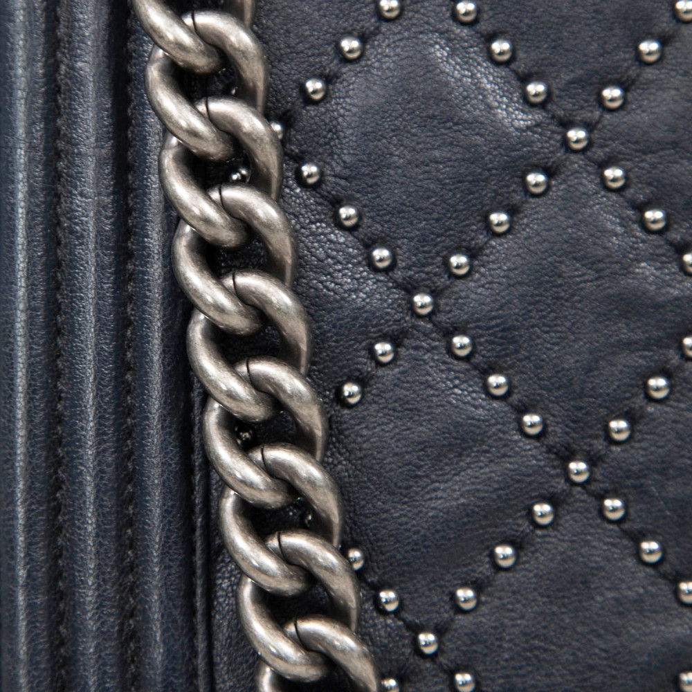 Chanel Vintage Navy Leather Studded Boy Bag