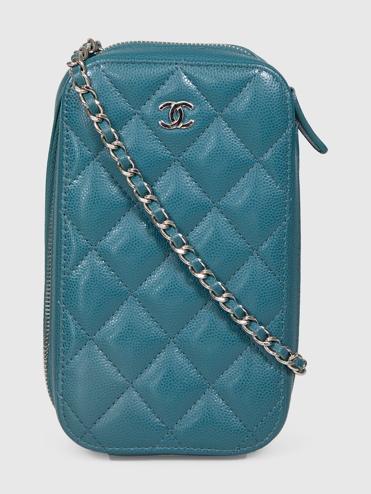 Chanel 2018-19 Teal Leather Phone Holder Bag