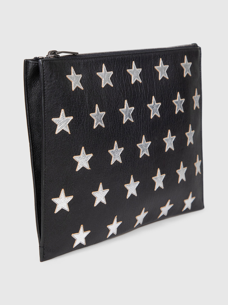 Saint Laurent Black Leather Star Clutch Bag