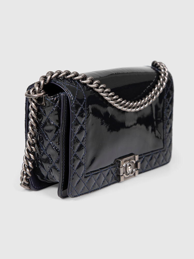 Chanel 2013-14 Black Patent Reverso Boy Bag