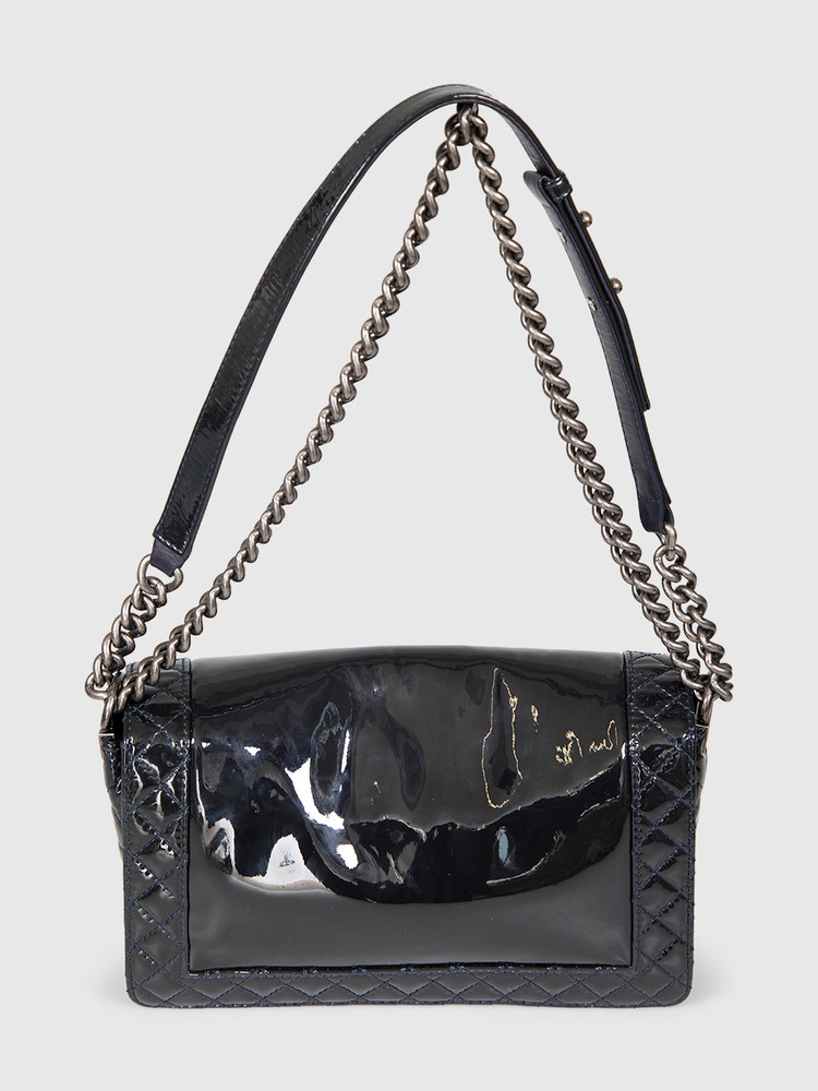 Chanel 2013-14 Black Patent Reverso Boy Bag