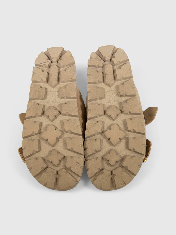 Prada Beige Suede Buckled Slides