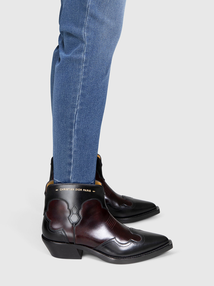 Dior Black & Brown Leather Western Ankle Boots