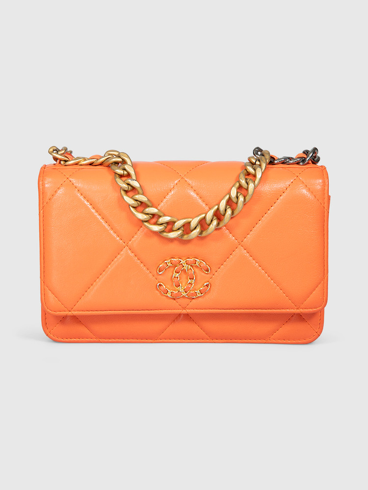 Chanel 2019 Orange Leather 19 Wallet on Chain