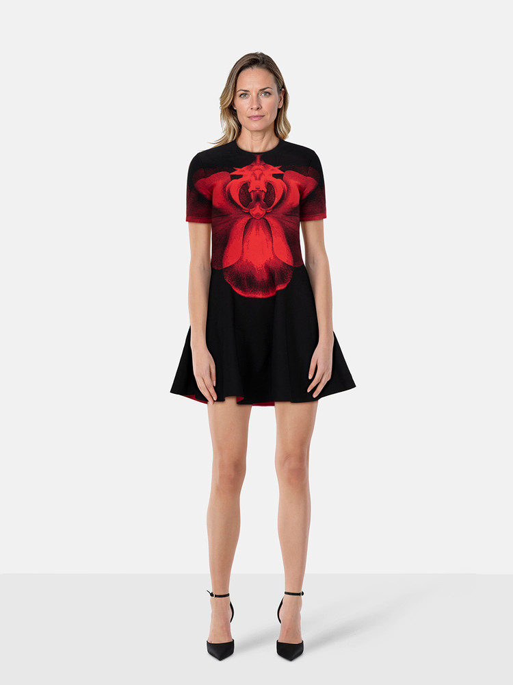 Alexander McQueen Black & Red Orchid Print Dress