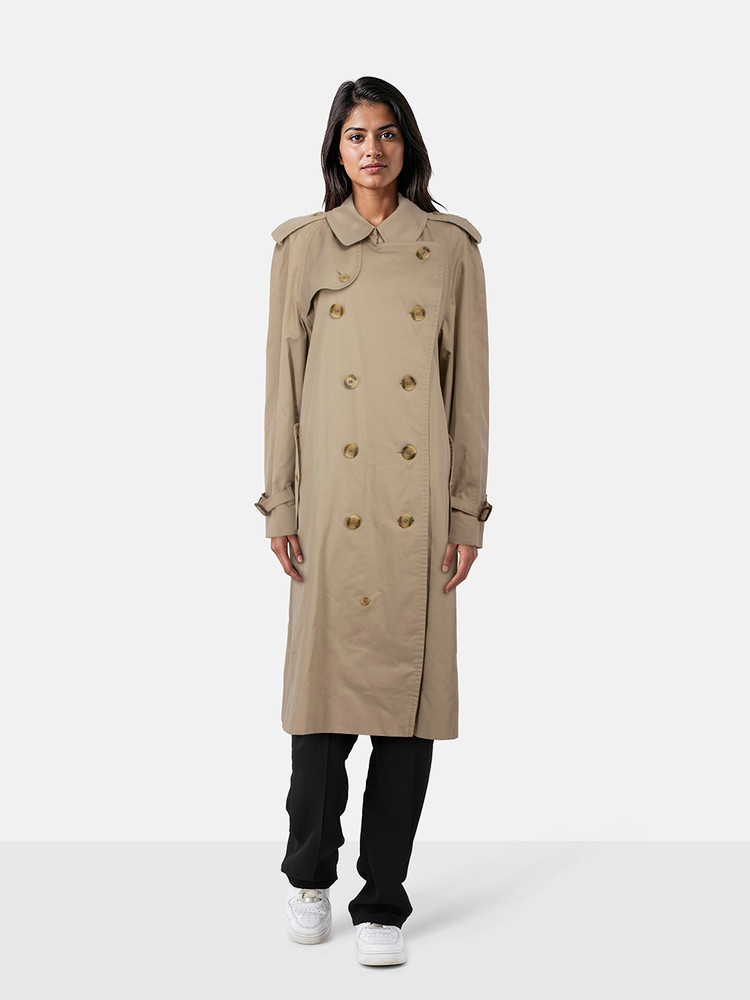 Burberry Beige Long Check Lined Trench Coat