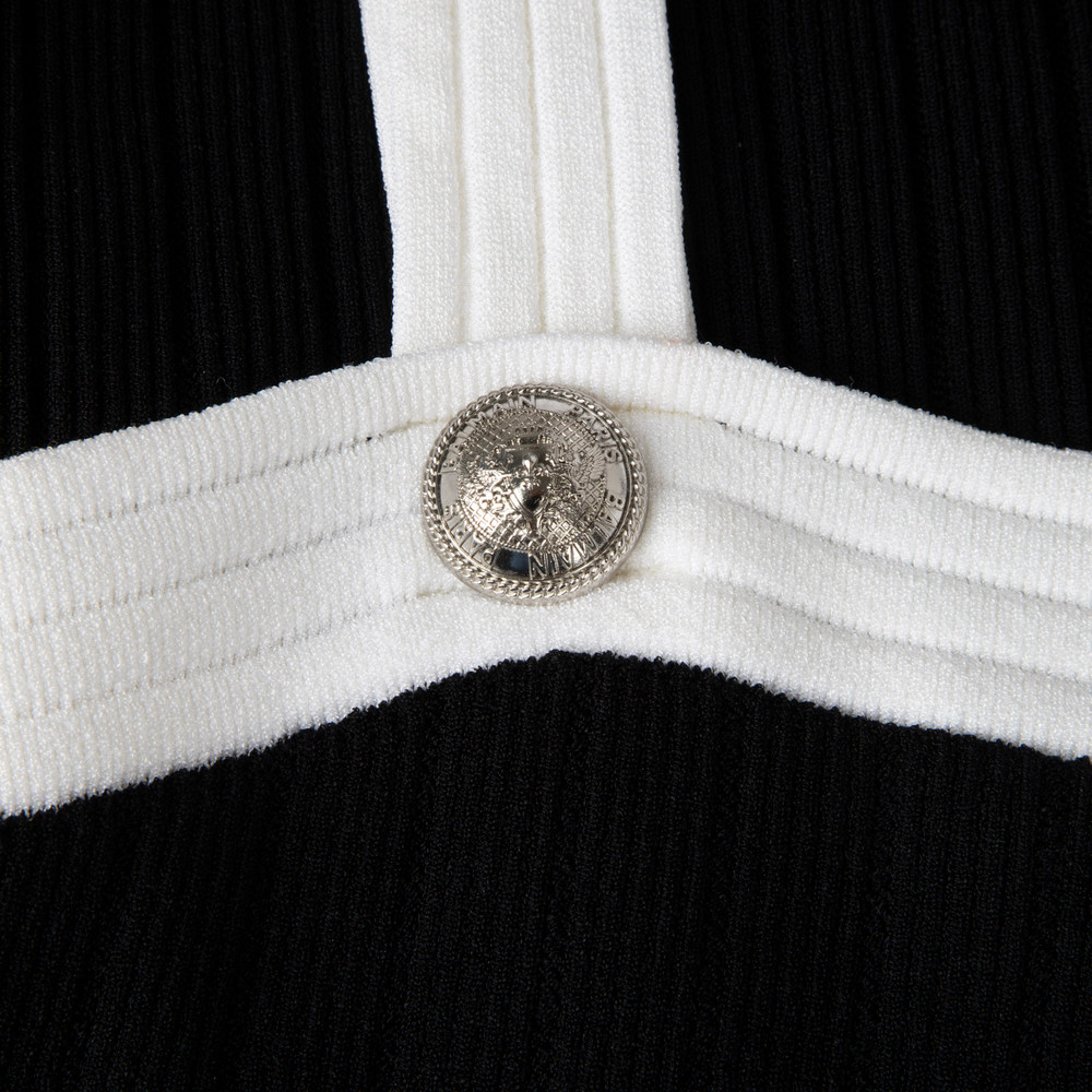 Balmain Black & White Ribbed Mini Dress