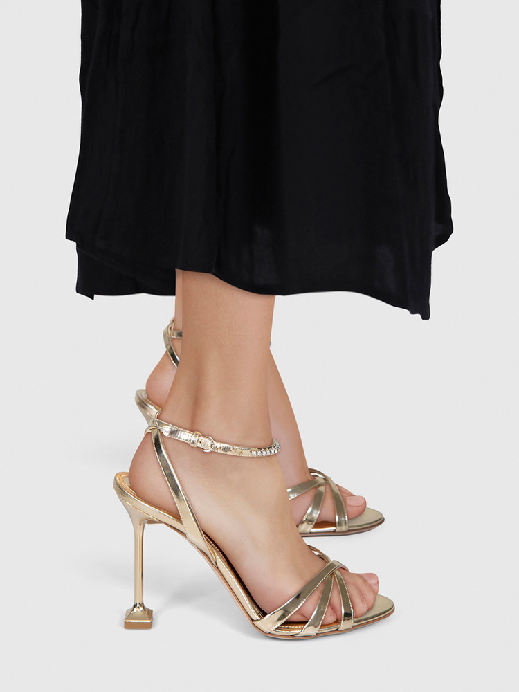Miu Miu Gold Leather Embellished Sandals