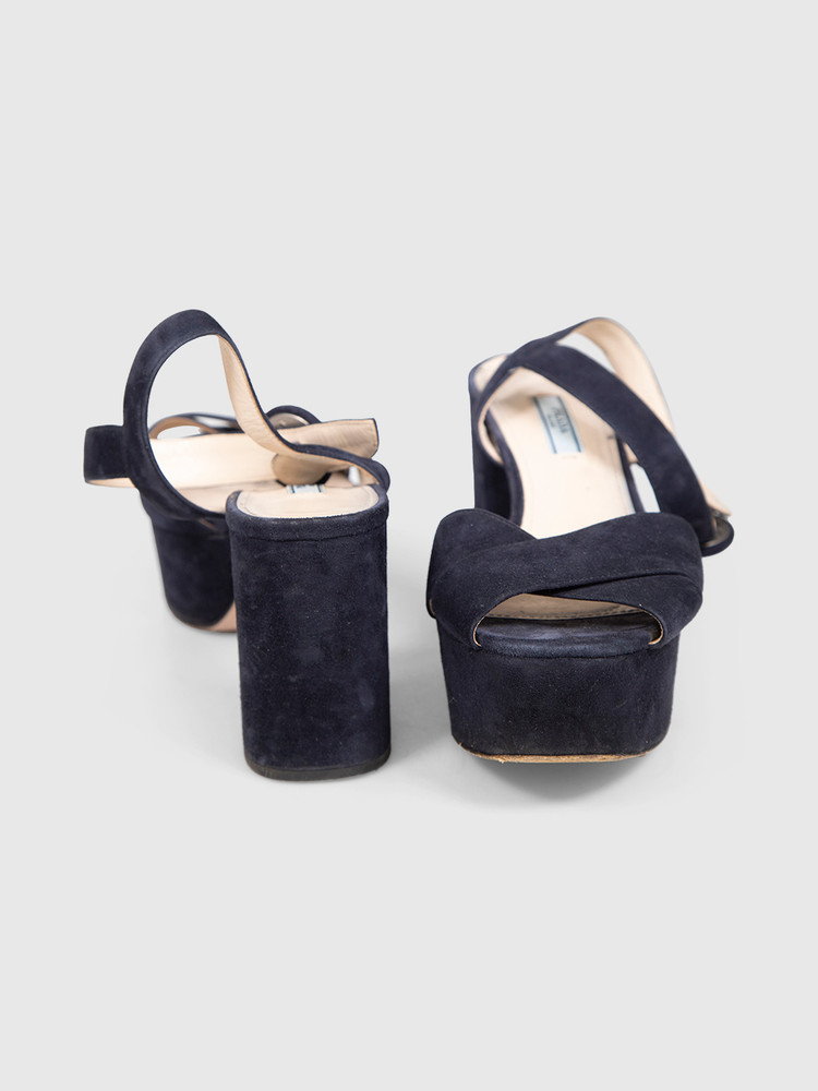 Prada Navy Suede Platform Sandals