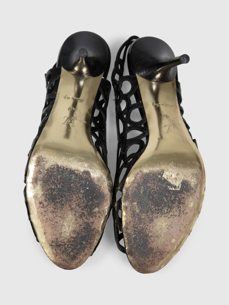 Louis Vuitton Black Patent Cut Out Sandals