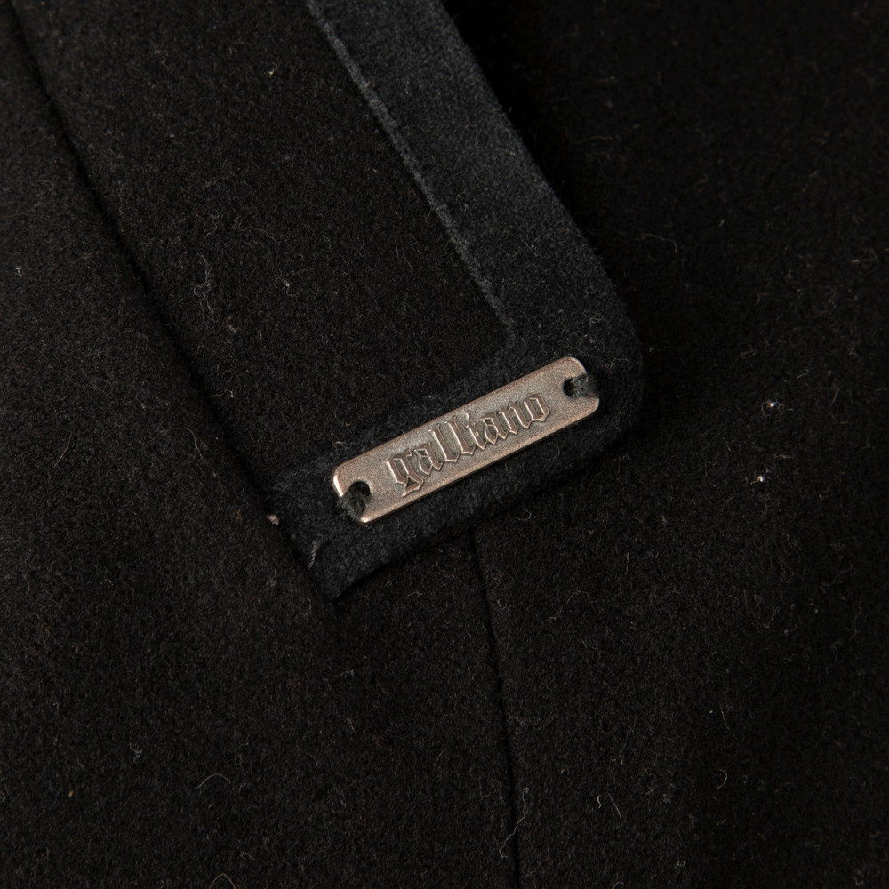 John Galliano Black Wool Fox Fur Cuff Long Coat