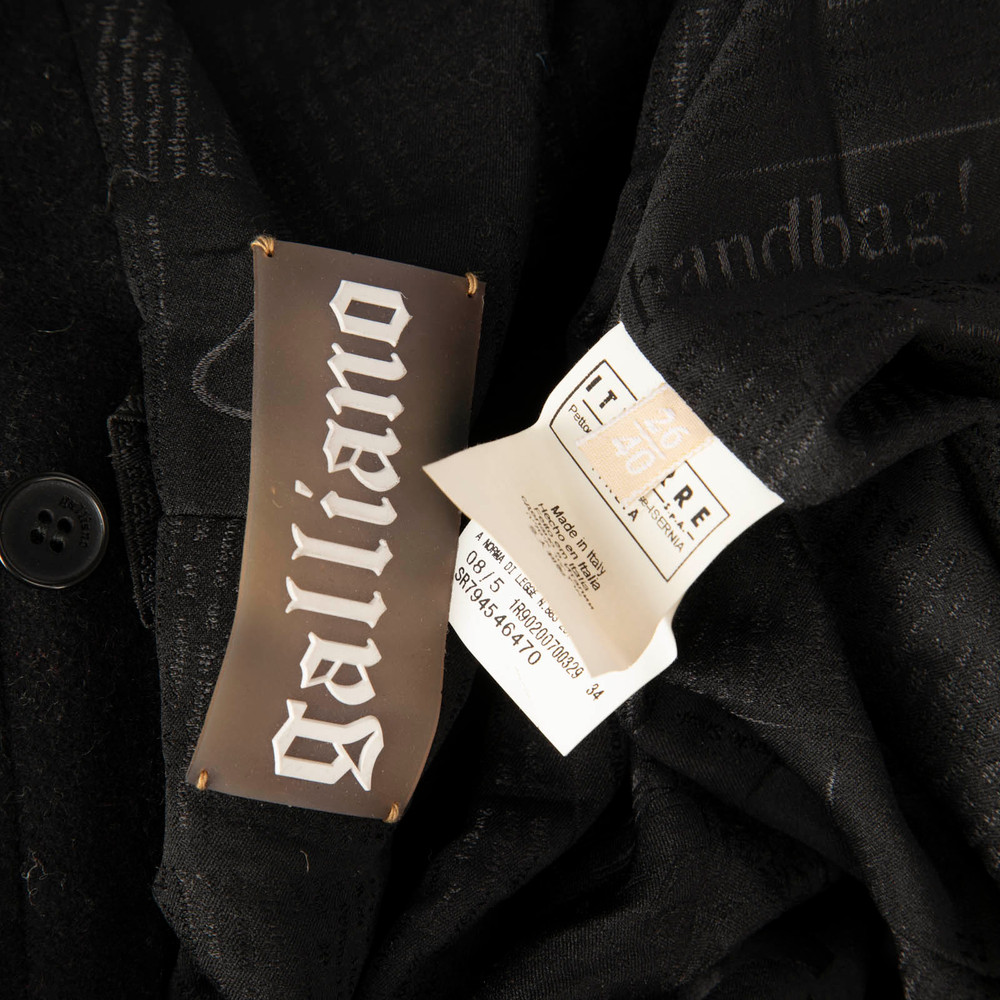 John Galliano Black Wool Fox Fur Cuff Long Coat