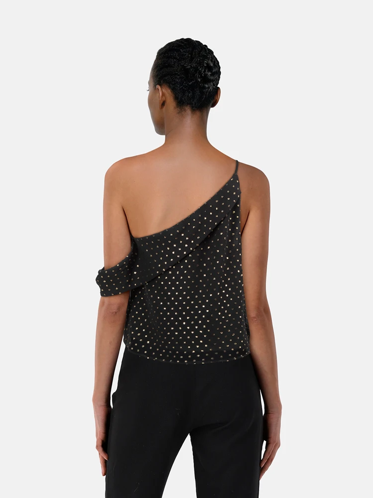 Michelle Mason Black & Gold Dotted Asymmetric Top