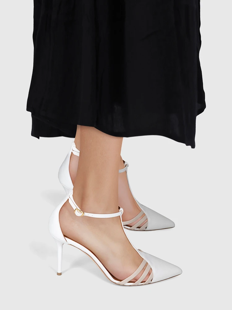 Malone Souliers White Pointed Toe Cut Out Heels