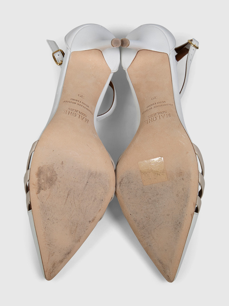 Malone Souliers White Pointed Toe Cut Out Heels