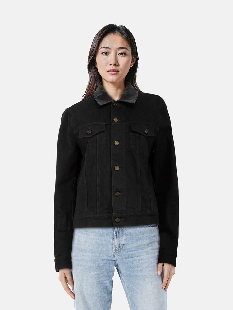 Saint Laurent Black Denim Leather Collar Jacket