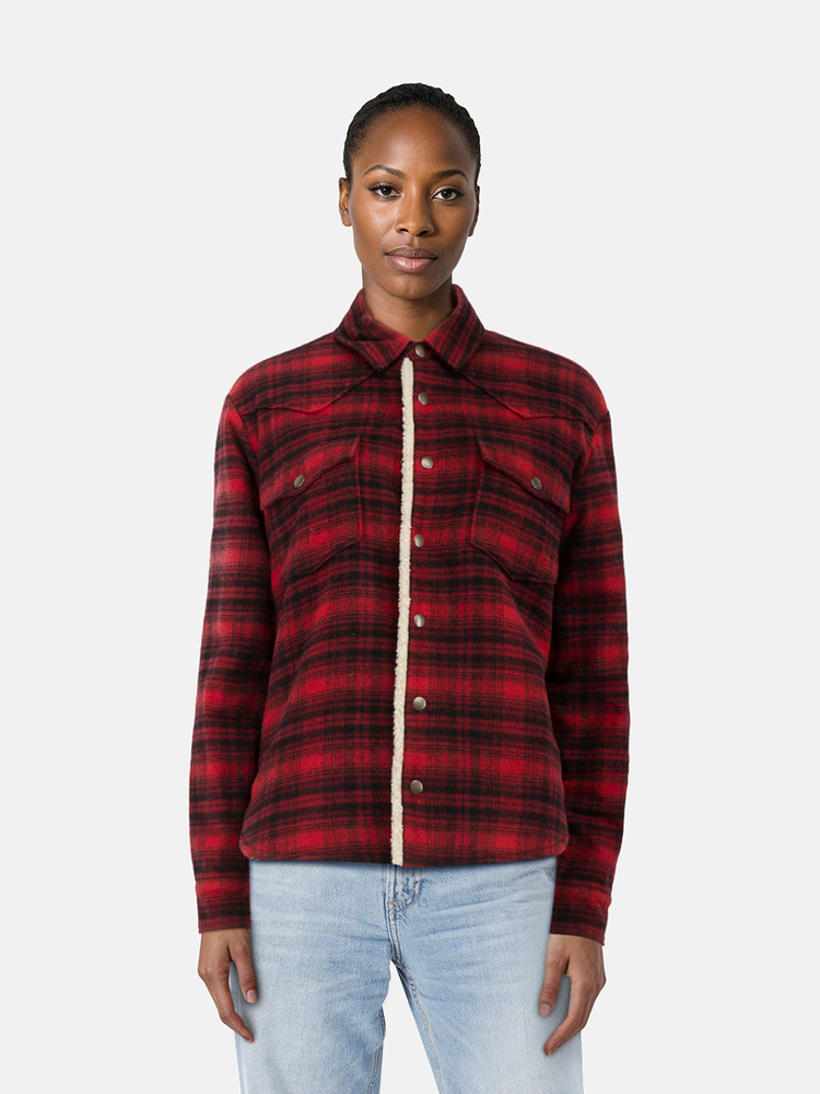 Saint Laurent Red Wool Plaid Sherpa Lined Jacket